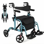 Rollator Lichtgewicht en Opvouwbaar – Rolstoel – 2 in 1 - Ergonomische Zitting en Wandelstokhouder - Voor Binnen en Buiten - Blauw