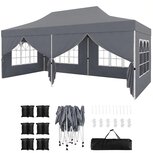 Partytent Opvouwbaar - 6x3m - Met Zijwanden – Met zandzakken - Paviljoen - Easy Up partytent – Tuinpaviljoen – Waterafstotend - Grijs
