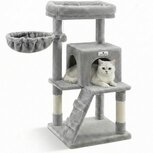 Krabpaal – Ook voor kittens en senior katten – Compact- Modern - Lichtgrijs – 49 x49 x 97 cm
