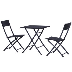 Perseus teleurstellen Bende 3-delige Bistroset poly rattan - inklapbaar - Balkon tuinmeubelset - Zwart  - NiceGoodz
